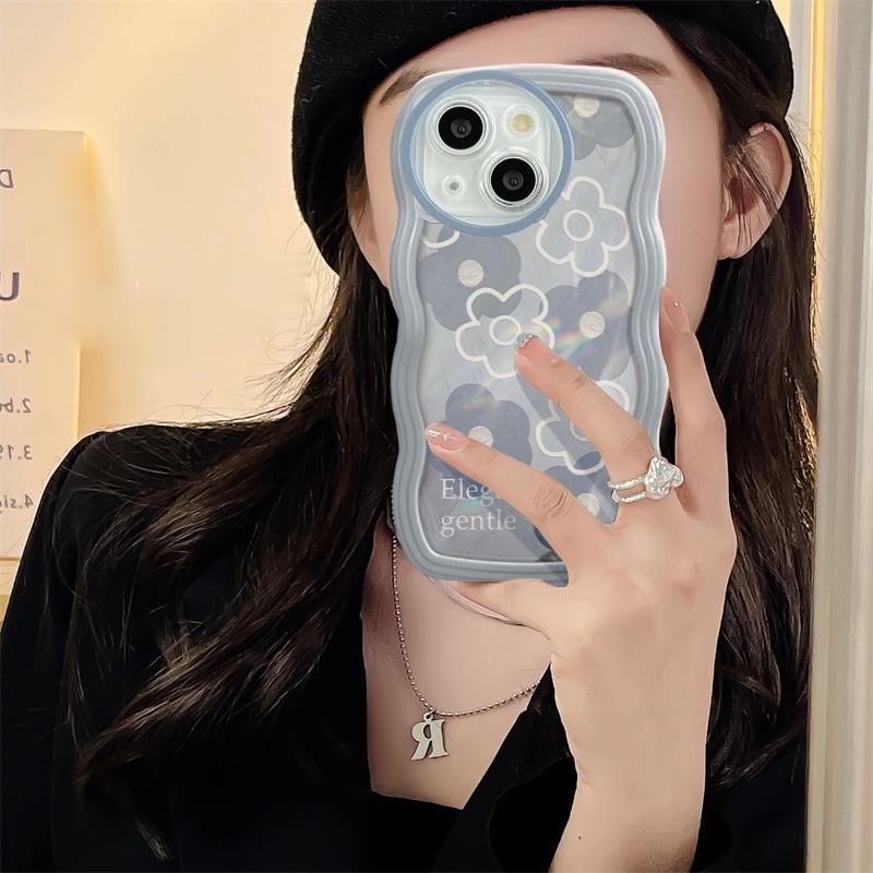 Casing Xiaomi POCO X3 Pro X3 NFC M4 F4 C40 M3 Pro 4G 5G Tepi Gelombang Lucu Dari Biru -Purple Flower