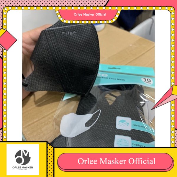 MASKER ORLEE 3D  EARLOOP DUCKBILL pack ( Isi 10 Pcs) EMBOSS 3ply  HITAM KEMENKES