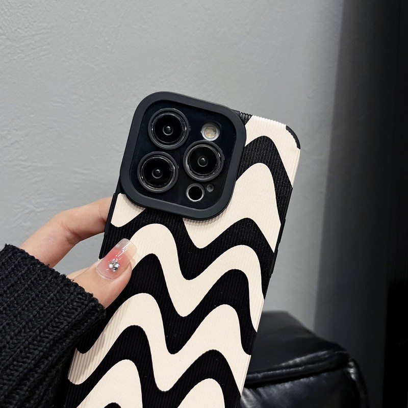 Lamb Skin Pretty Black Art Wave Zebra Soft Case IPhone 7 Plus 8 Plus X XS XR XS Max 11 13 12 14 PRO Max 14 Plus SE Phone Case Girl Girl Women' Fashion