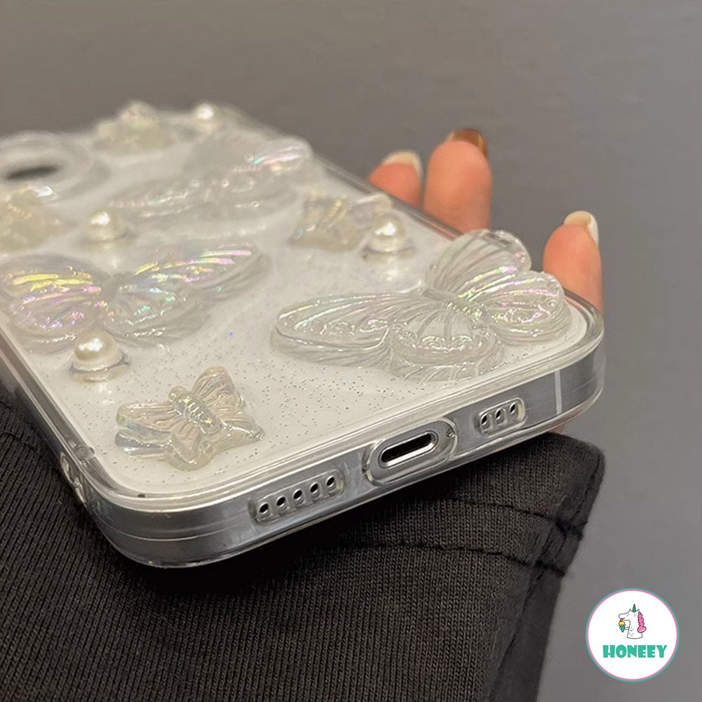 3d Butterfly Glitter Lem Bening Ponsel Case Untuk iPhone 11 Pro Max13 12 14 Pro Max XR X Xs Max7 8 Plus SE Lembut TPU Penutup Belakang