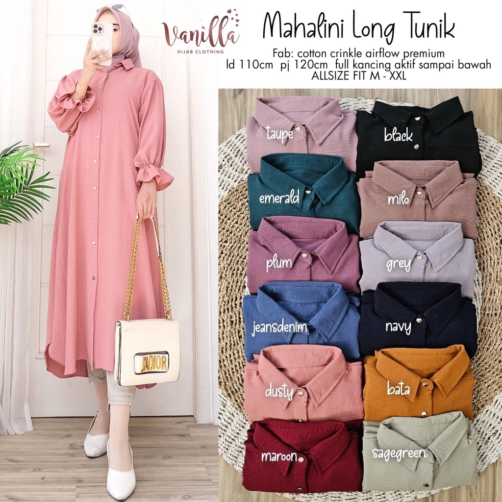 Pakaian Baju Busana Wanita MAHALINI LONG TUNIK by VANILLA 01/06 AS B135