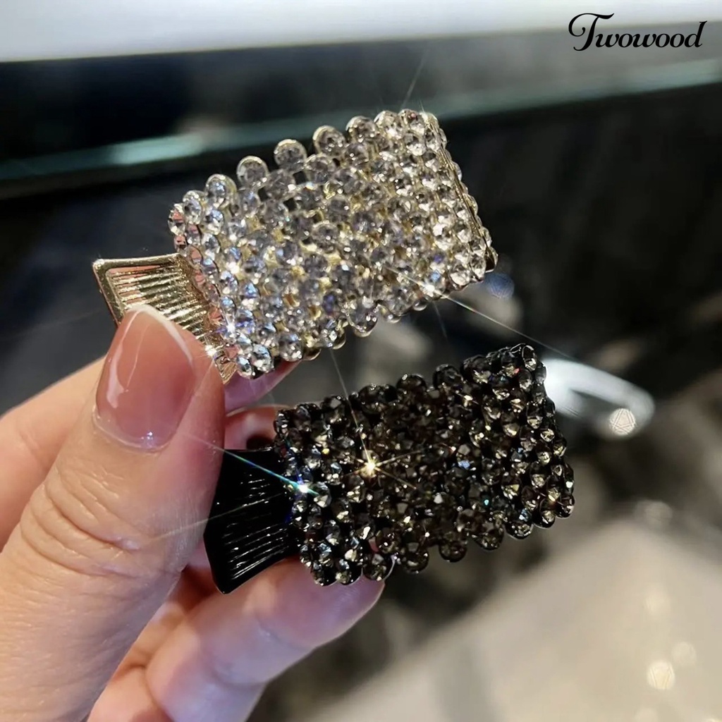 Twowood Wanita Jepit Rambut Non-slip Mengkilap Berlian Imitasi Glitter Bentuk Bulat Stabil Fix Ponytail Headpiece Tinggi Ponytail Rhinestone Hair Clip Aksesoris Rambut