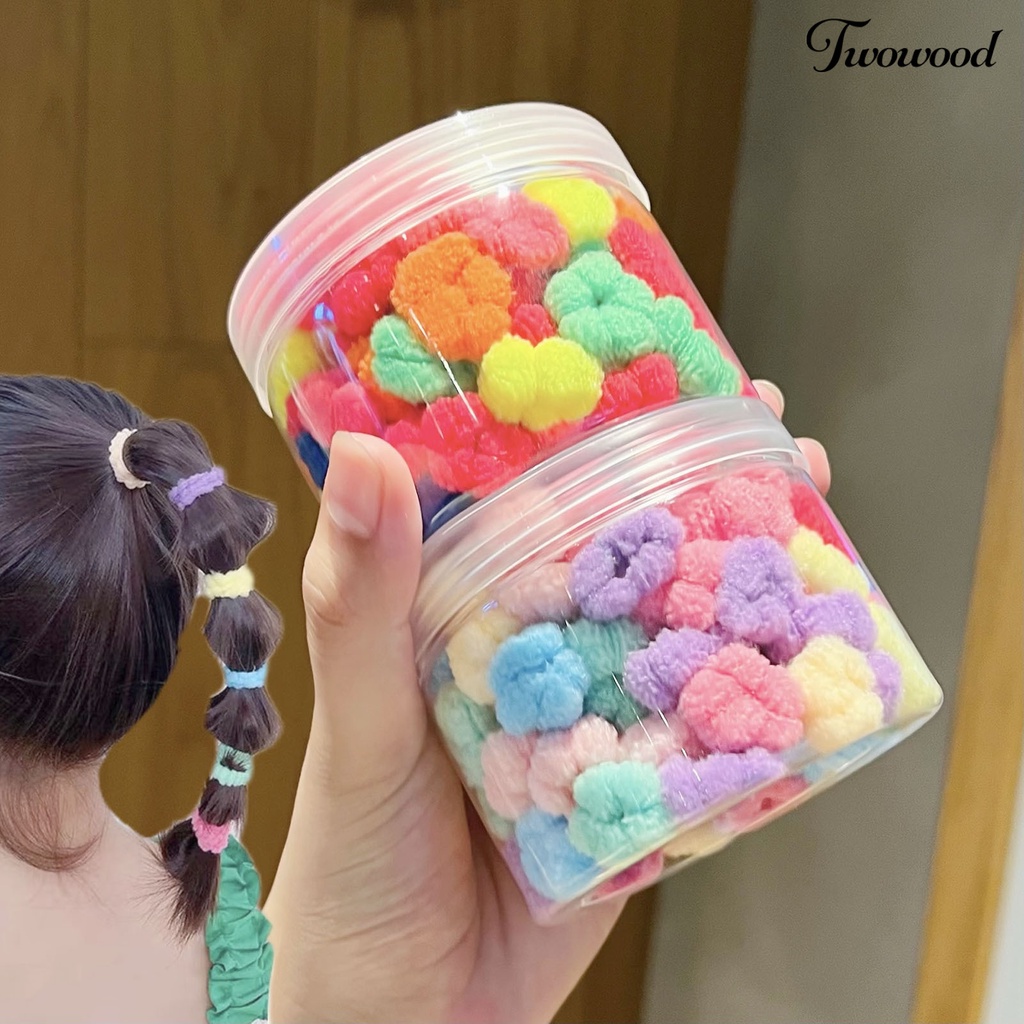 Twowood 100Pcs Karet Rambut Kotak Tinggi Elastis Aneka Kecil Dapat Digunakan Kembali Aksesoris Rambut Lembut Warna Permen Wanita Gadis Ikat Rambut Ponytail Holder Perlengkapan Rumah