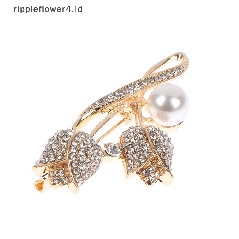 {rippleflower4.id} Bros Tulip Mutiara Berlian Imitasi Untuk Wanita Baroque Trendy Elegan Brooch Pins~