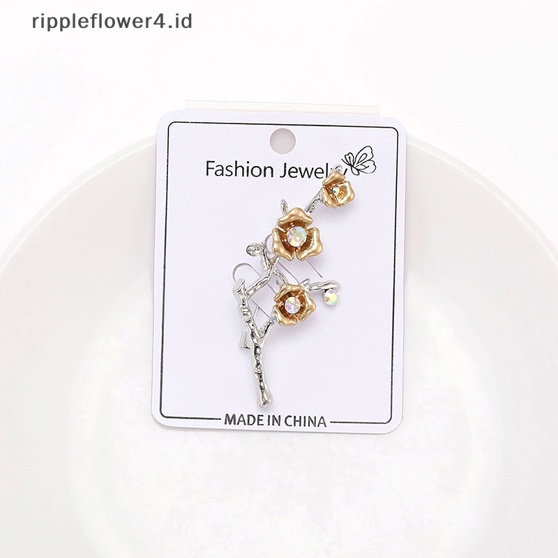 {rippleflower4.id} Plum Blossom Bros Pin Vintage Berlian Imitasi Korsase Buket Pernikahan Sederhana Perhiasan Jas Anti-Cahaya Gesper Untuk Wanita Hadiah Pesta~
