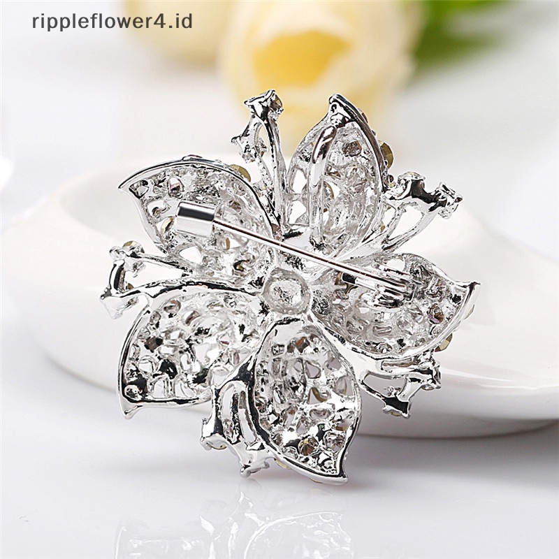 {rippleflower4.id} Wanita Fashion Kristal Bunga Besar Bros Pin Berlian Imitasi Pesona Pernikahan Bros~