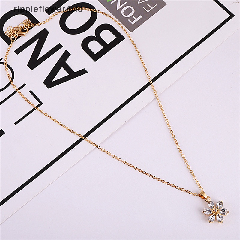 {rippleflower4.id} Set Perhiasan Fashion Lapis Emas Berlian Imitasi Bunga Liontin Kalung Anting Set Perhiasan~