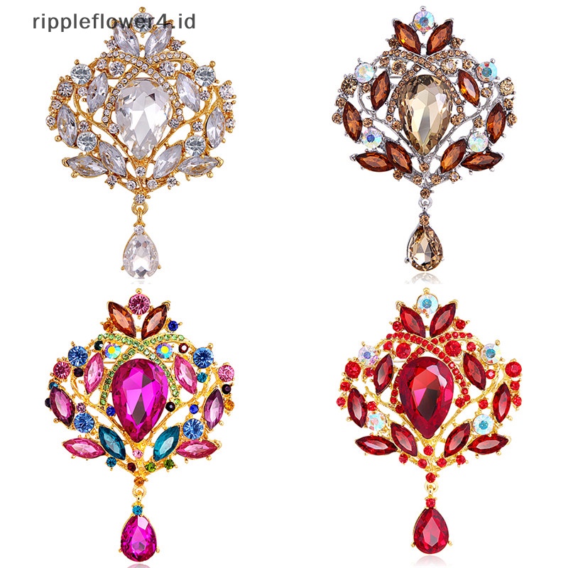 {rippleflower4.id} Fashion Kristal Berlian Imitasi Paduan Bros Wanita Elegan Mahkota Kaca Bros Pernikahan Bros~