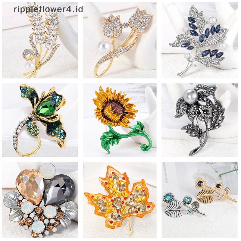 {rippleflower4.id} Fashion Vintage Bros Lencana Kristal Berlian Imitasi Pin Wanita Baroque Pesta Perhiasan~