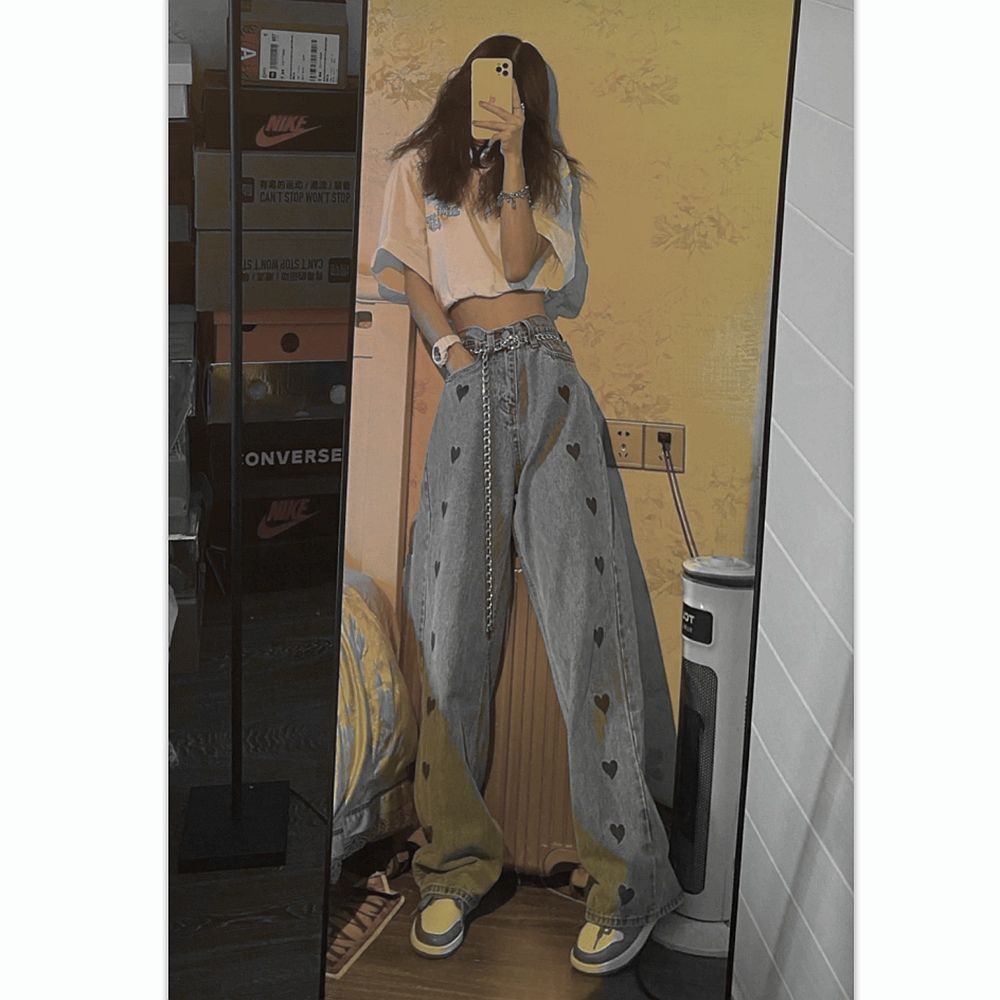 Celana Panjang Wanita Korean Jins Berbentuk Hati Casual