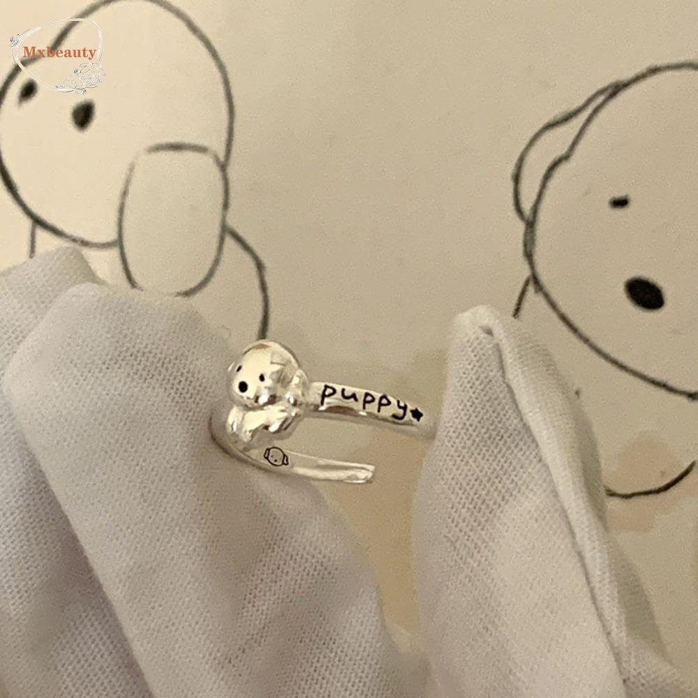 Mxbeauty Lucu Puppy Cincin Fashion Manis Pasangan Perhiasan Niche Desain Surat Pribadi Ukiran Jari Cincin