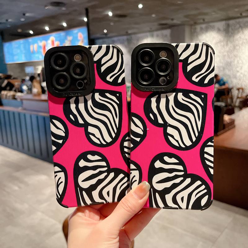 Pink Zebra Love Soft Silicon Case HP iP iPhone 6 6S 7 8 14 + Plus SE 2020 2022 X XS XR 11 12 13 Pro Max New FTD Casing Apple