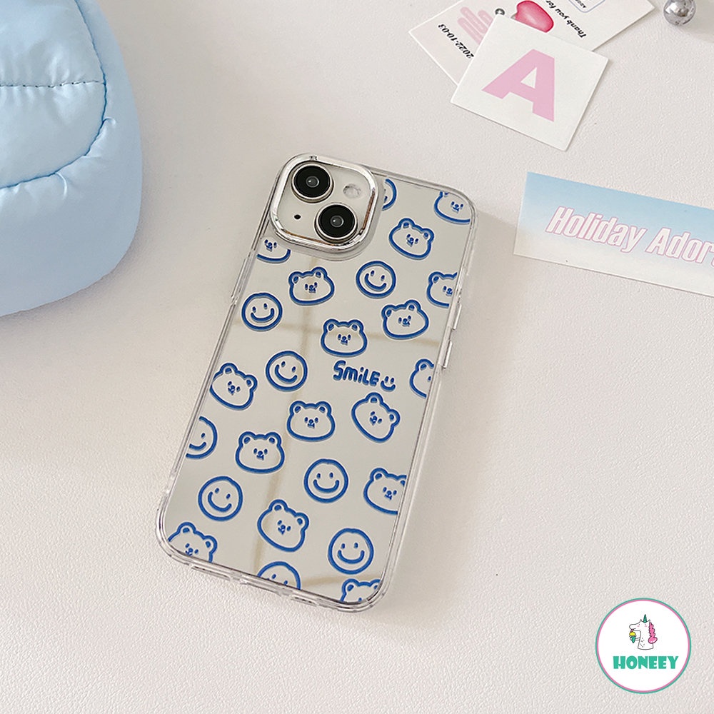 IPHONE Kartun Lucu Beruang Biru Kepala Cermin Ponsel Case Untuk Iphone14 13 12 Pro Max11 Kreatif Penuh Layar Hewan Ponsel Penutup Belakang