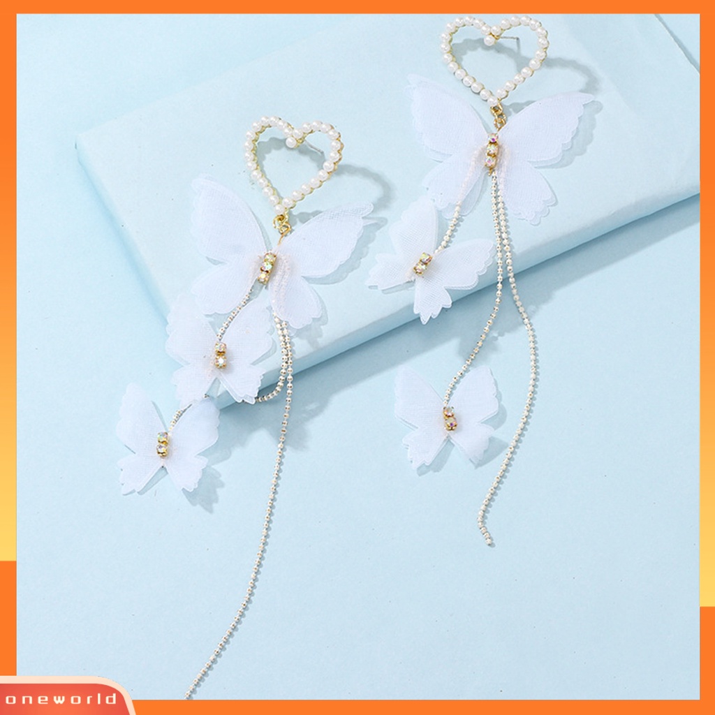 [WOD] 1pasang Anting Drop Alloy Hias Fashion Mutiara Imitasi Butterfly Heart Drop Earrings Untuk Liburan