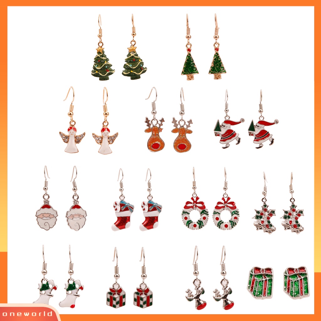 [WOD] 1pasang Anting Natal Santa Claus Wreath Aksesori Rusa Kaus Kaki Anting Menjuntai Untuk Natal