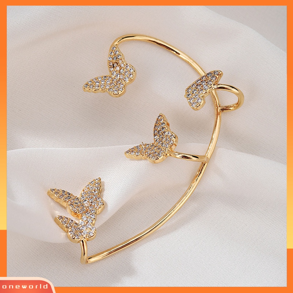 [WOD] 1pc Klip Anting Butterfly Rhinestones Perhiasan Simple Halus Manset Telinga Untuk Pernikahan