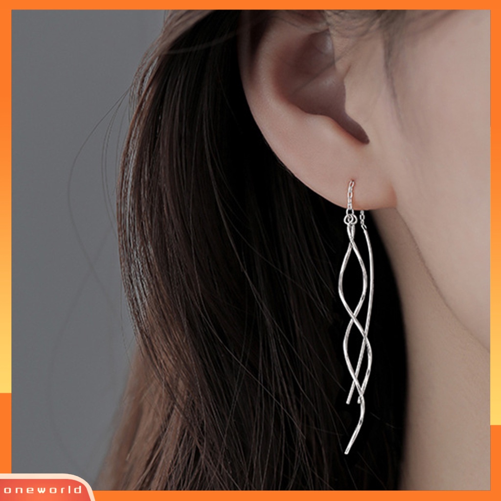 [WOD] 1pasang Anting Menjuntai Melengkung Threader Panjang Rumbai Kilau Terang All-match Hias Geometris Wanita Memutar Linear Drop Earrings Perhiasan Hadiah Untuk Pesta