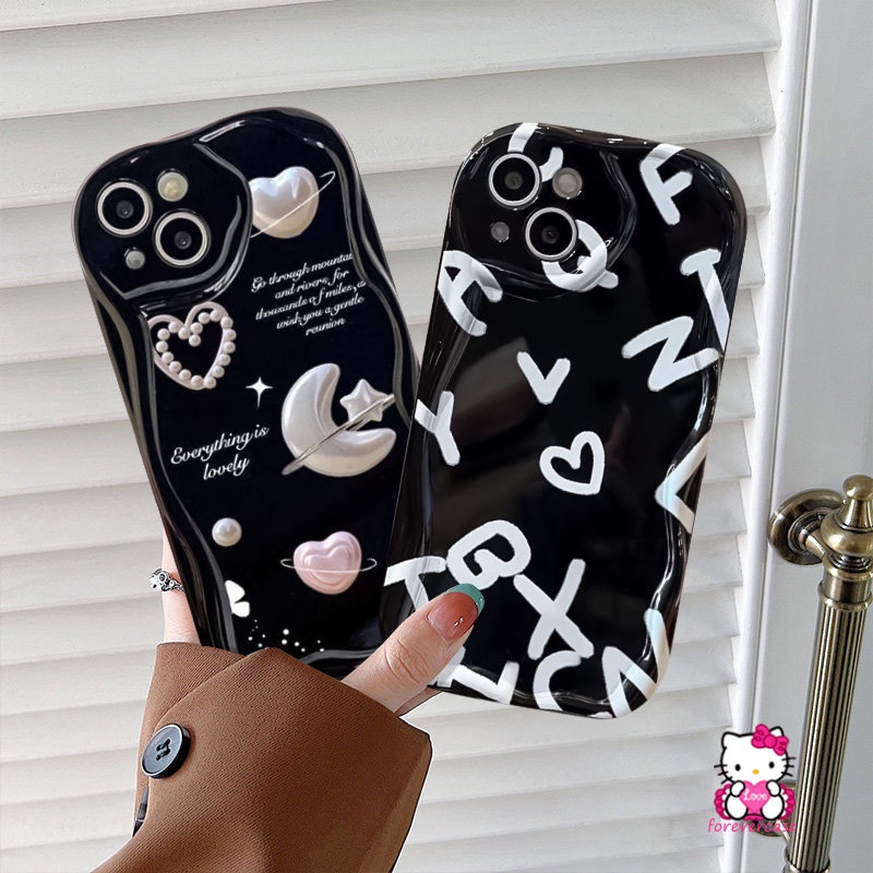 Casing Tepi Melengkung Bergelombang 3D Untuk Redmi A1 9A A2 9C NFC 10C 9T 10 9 10A Redmi Note11 10 10 Pro Max Plus 12 8 10s 10Pro 9 11s POCO M3 Romantic Bulan Bintang Alphabet Love Heart Lembut Sarung