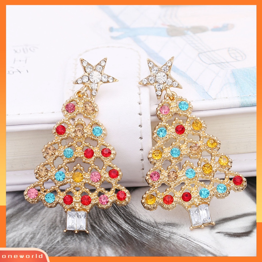 [WOD] 1pasang Menjuntai Anting Festival Berlian Imitasi Berwarna Mengkilap Berkilau Semua Pertandingan Dekorasi Hadiah Natal Wanita Xmas Pohon Drop Earrings Perhiasan Fashion Untuk Tahun Baru