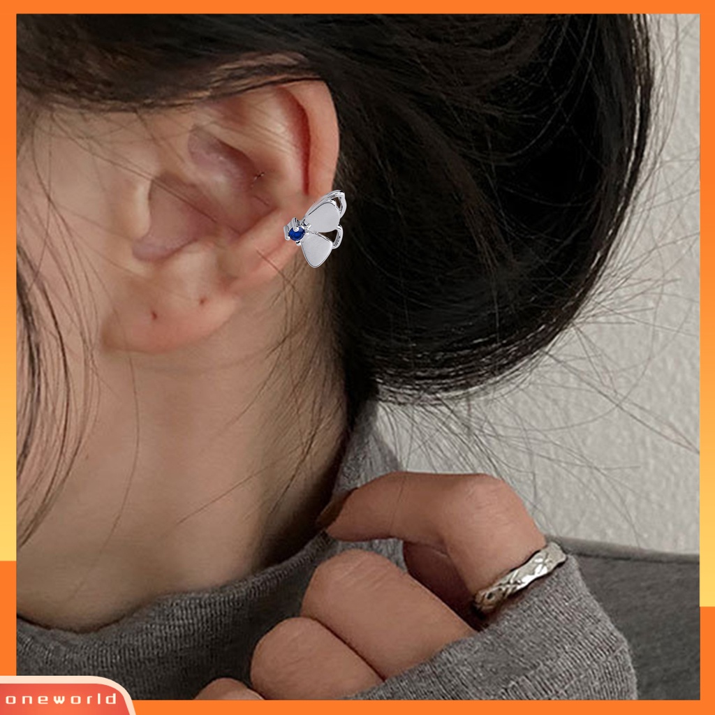 [WOD] 1pc Manset Telinga Keren Non-piercing Geometris Biru Cubic Zirconia Kilau Terang Hias Hadiah Wanita Double-layered Butterfly Klip Anting Perhiasan Untuk Pakaian Sehari-Hari