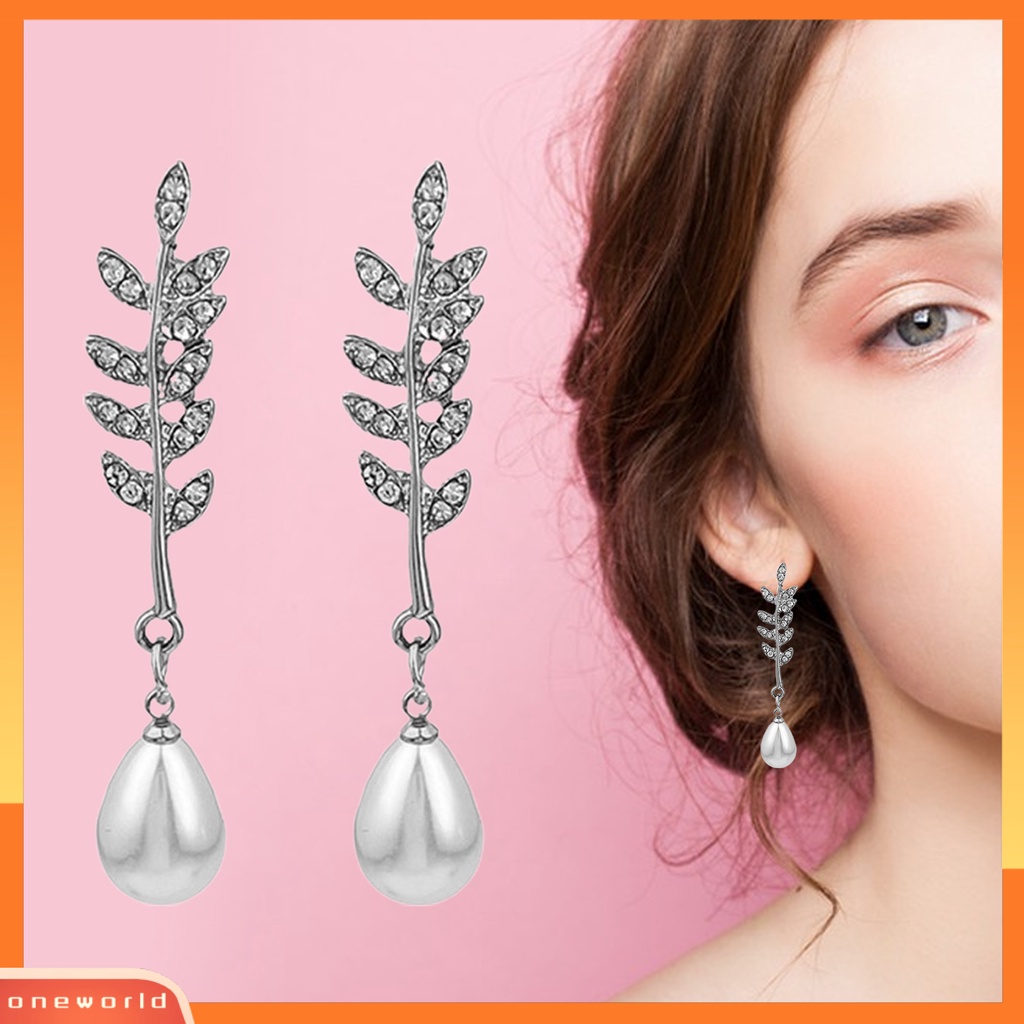 [WOD] 1pasang Anting Stud Temperamen Shiny Cubic Zirconia Tetesan Air Mutiara Imitasi Panjang Hias Hadiah Wanita Telinga Padi Liontin Drop Earrings Perhiasan Untuk Pacaran