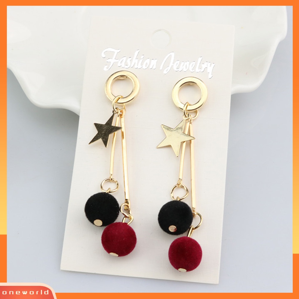 [WOD] Sederhana Bintang Berujung Lima Mewah Bola Menjuntai Panjang Wanita Ear Stud Earrings Hadiah