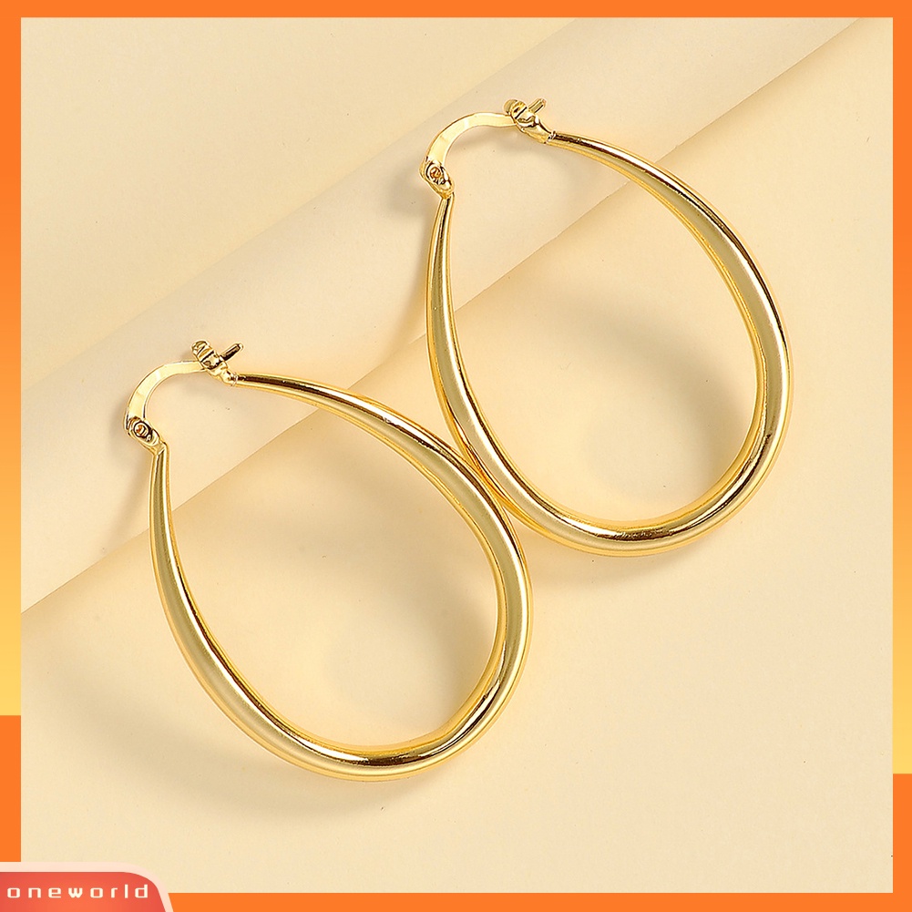 [WOD] 1pasang Anting Wanita Sederhana Dress Up Paduan Kantor Lady Oval Tipe Hoop Alloy Earrings Pakaian Sehari-Hari