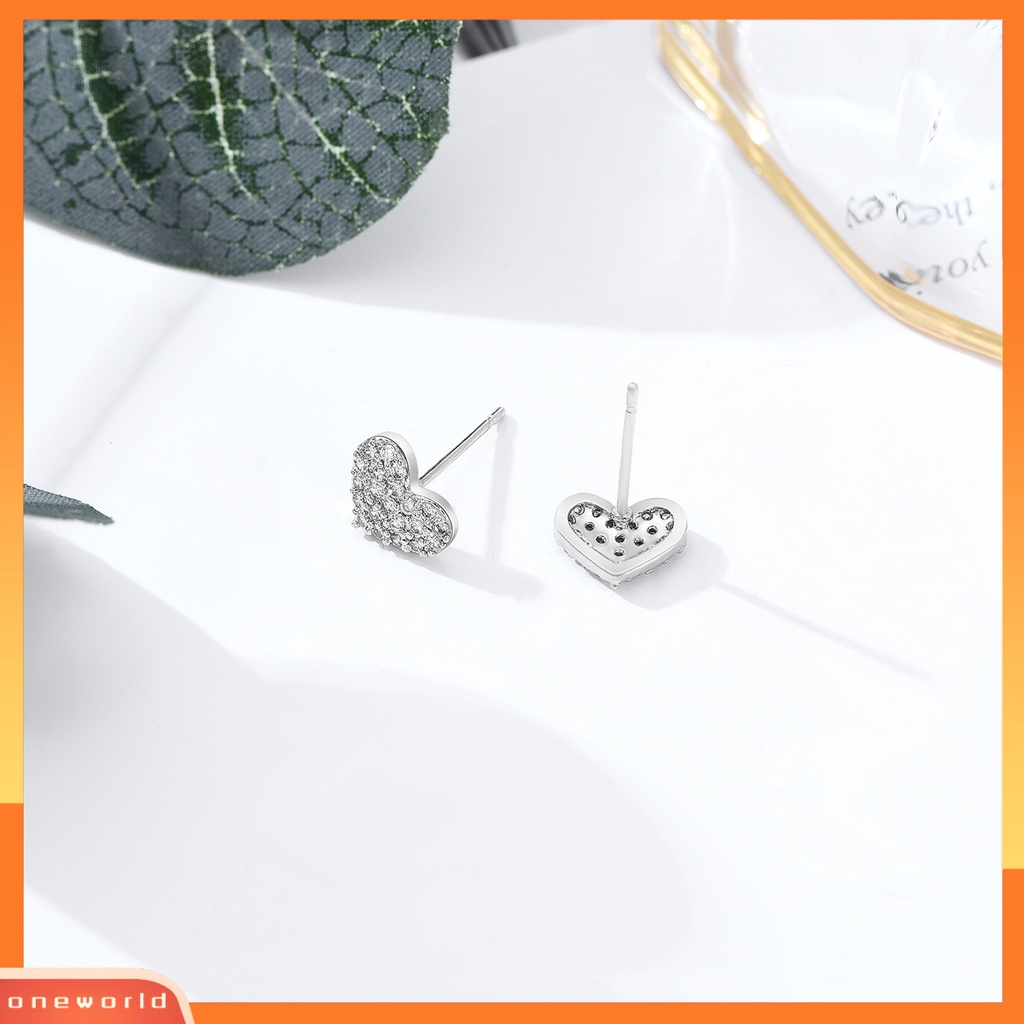 [WOD] Wanita Sederhana Cubic Zirconia Geometris Hati Bentuk Bulat Ear Stud Perhiasan Hadiah