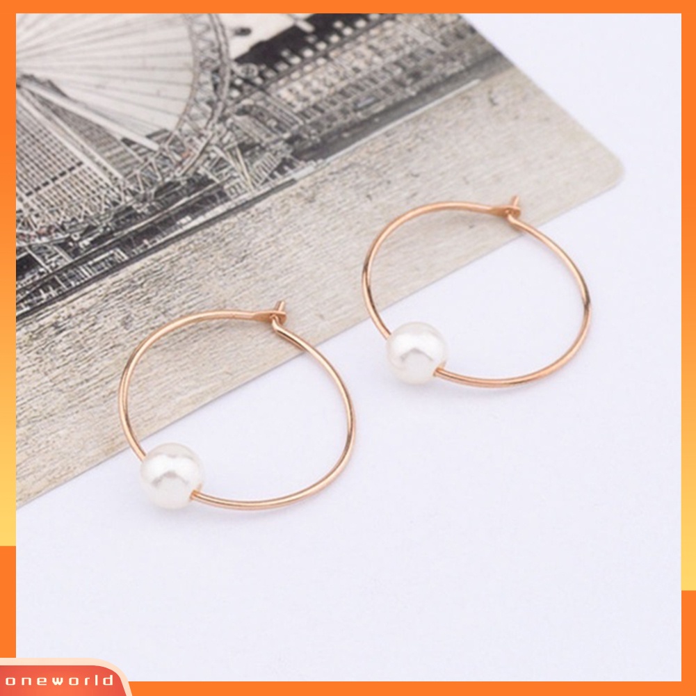 [WOD] Fashion Wanita Mutiara Imitasi Pesona Huggie Hoop Earrings Pesta Perhiasan Hadiah Ulang Tahun