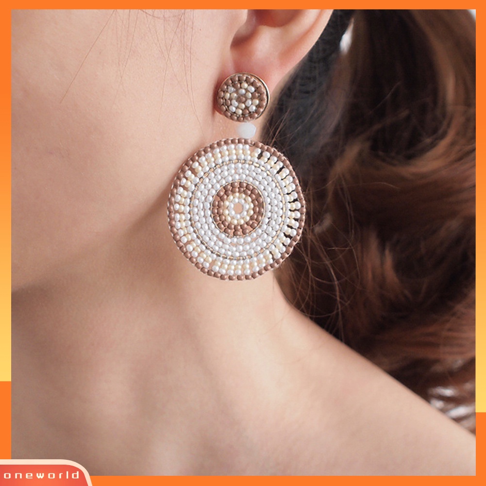 [WOD] Bohemian Wanita Manik-Manik Putaran Pesona Statement Anting Handmade Anyaman Perhiasan Hadiah