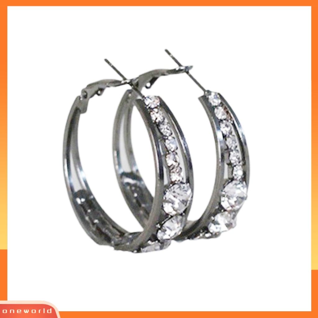 [WOD] Anting Wanita Berlian Imitasi Berkilau Menarik Hias Hoop Earrings Piercing Perhiasan Untuk Pesta