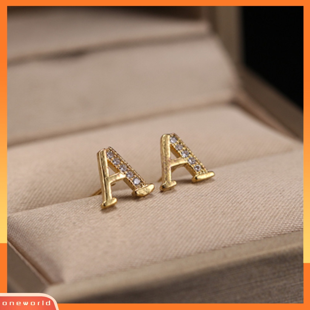 [WOD] Fashion Wanita Berlian Imitasi Bertatahkan Huruf Inggris Ear Stud Earrings Perhiasan Hadiah