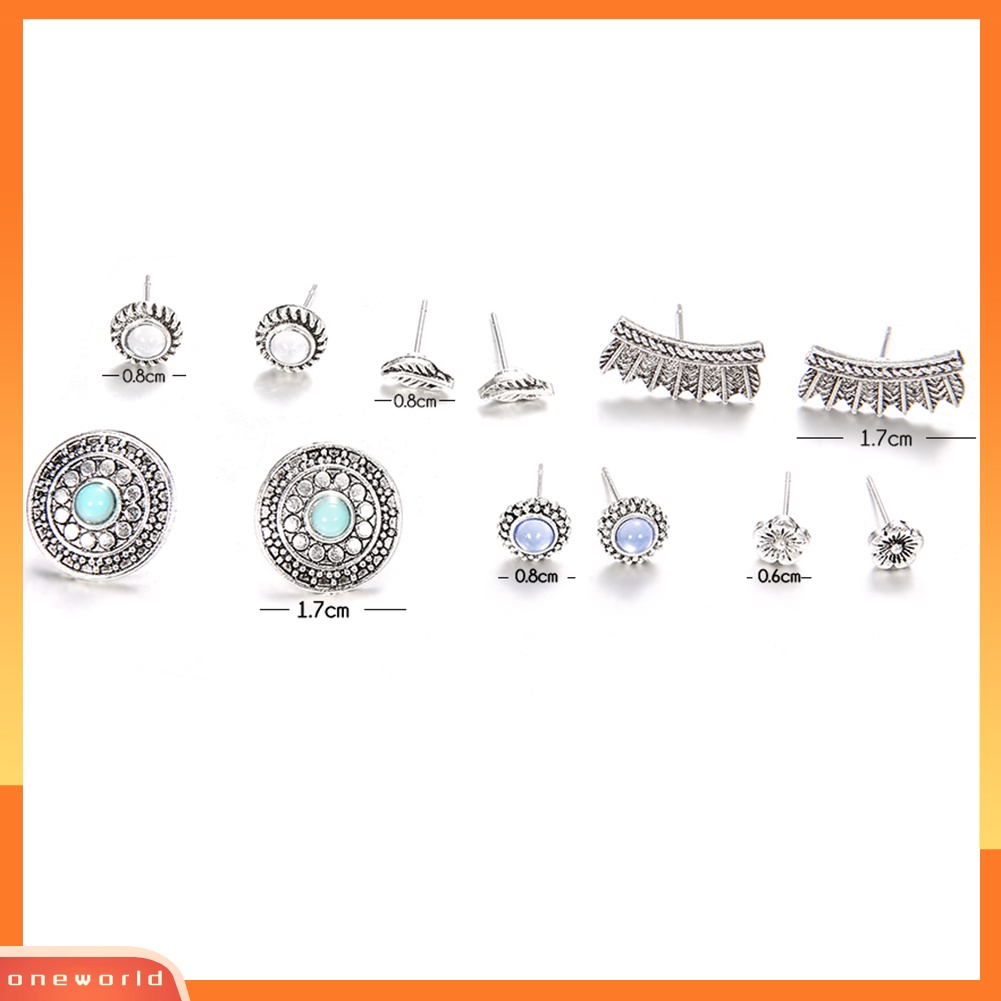 [WOD] 6pasang /Set Retro Bulat Bulu Bunga Manik Stud Anting Wanita Boho Perhiasan Hadiah