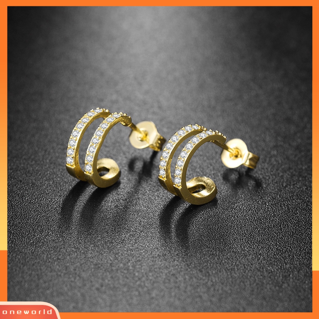 [WOD] 2pcs Berlian Imitasi Pejantan Telinga Dengan Penyumbat Telinga Tindik Indah All-Match Menawan Shiny Double Layer Women Earrings Untuk Kehidupan Sehari-Hari