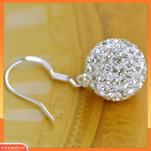 [WOD] Wanita Bening Fashion Perak Berlapis Keramik Lembut Kristal Kait Menjuntai Anting