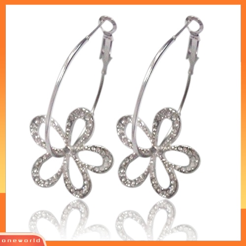 [WOD] Wanita Fashion Lucu Berongga Bunga Hoop Anting Menjuntai Berlian Imitasi Eardrop Perhiasan