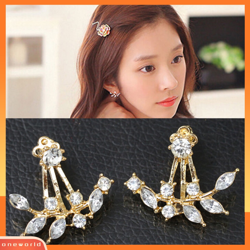 [WOD] Fashion Wanita Elegan Berlian Imitasi Daun Ranting Cabang Stud Anting Telinga Jaket