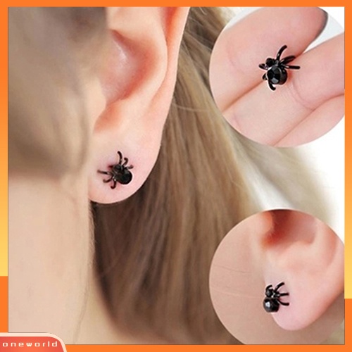 [WOD] Wanita Fashion Kreatif Lucu Punk Keren Hitam 3D Hewan Mini Spider Stud Earrings