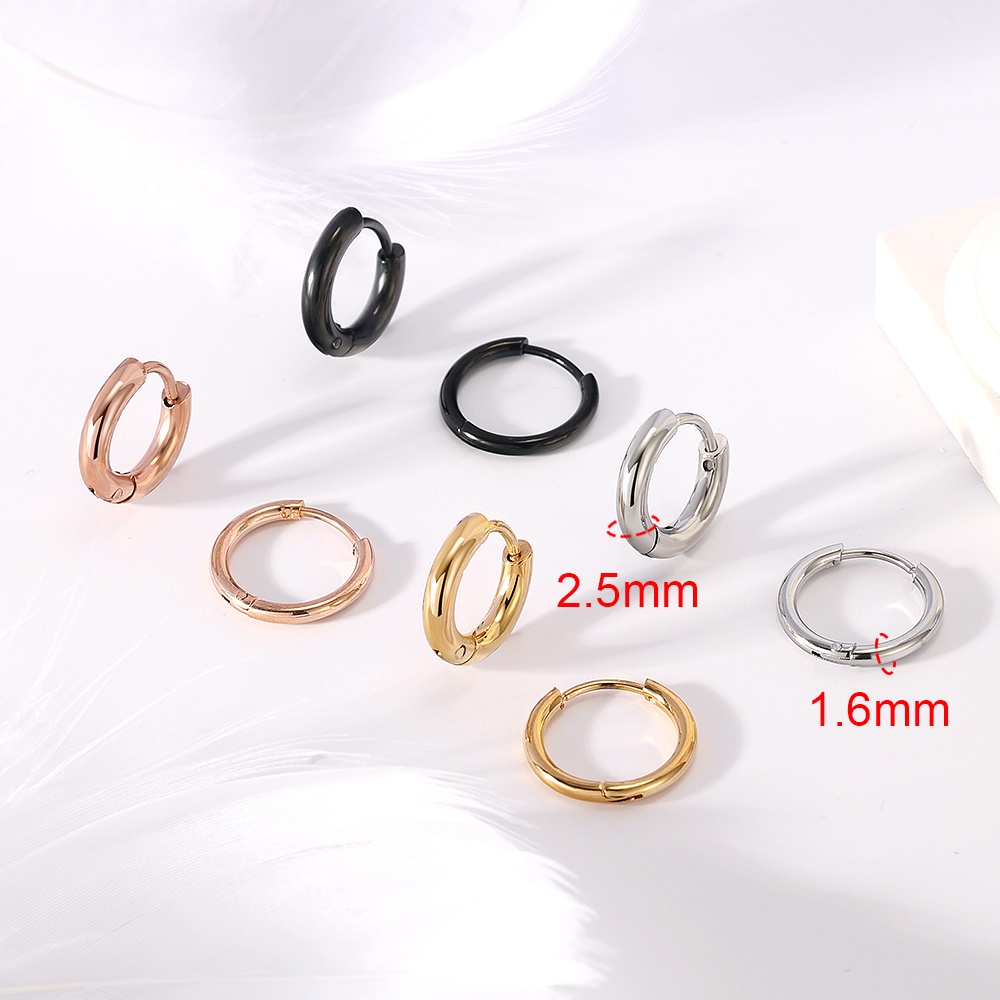 1pc 6-20mm Stainless Steel Anting Hoop Kecil Tulang Rawan Anting Bulat Lingkaran Hitam Huggie Earrings Ear Tragus Piercing