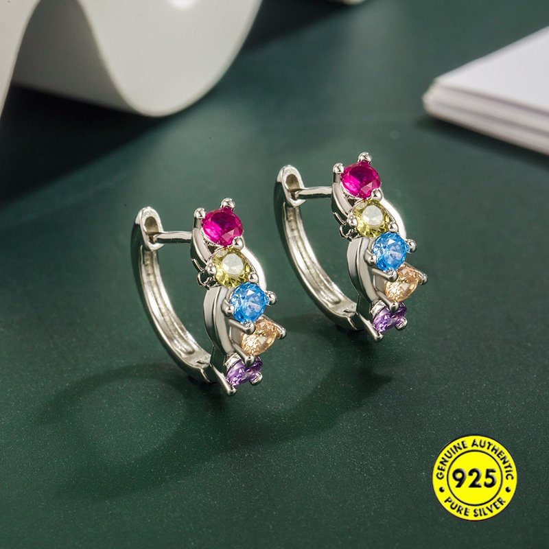 Anting Zirkon Aaa Warna-Warni Sederhana Dan Kompak Indah2023Baru U1829