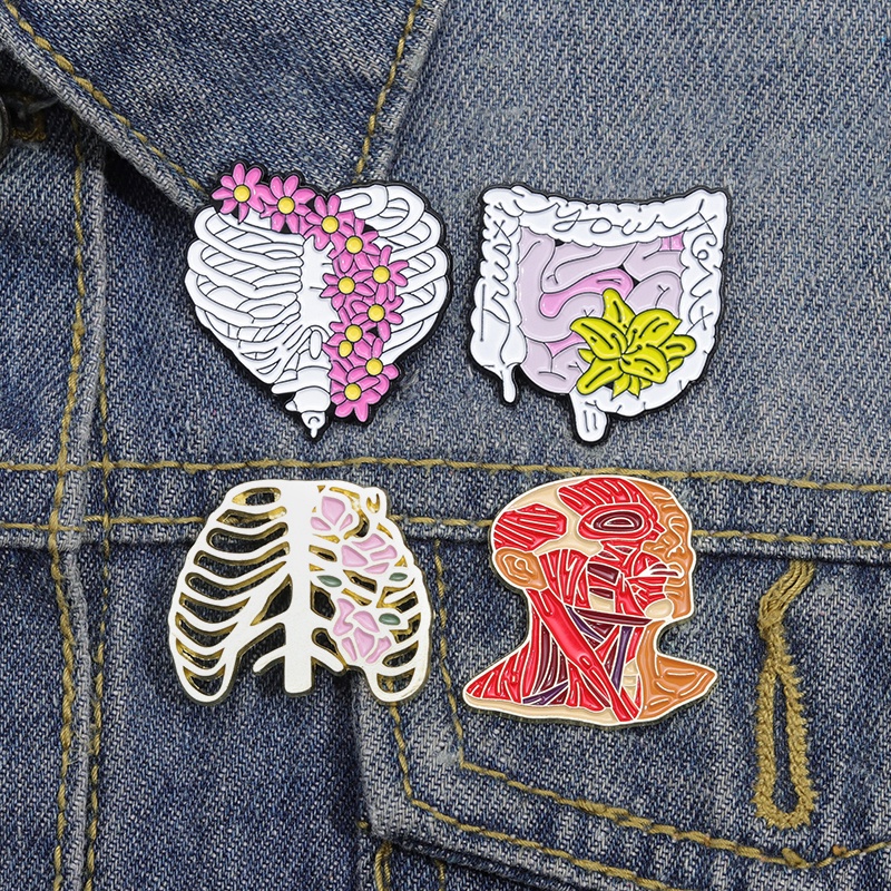 Bunga Organ Enamel Pin Bros Lencana Punk Anatomi Cinta Tubuh Otak Usus Grosir Hadiah Tas Aksesoris Perhiasan