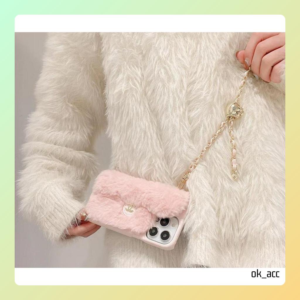 Casing Tali Chain Rantai cantik Korean Bulu FJ12 For Iphone 14 Pro max Plus 14+ 14Plus