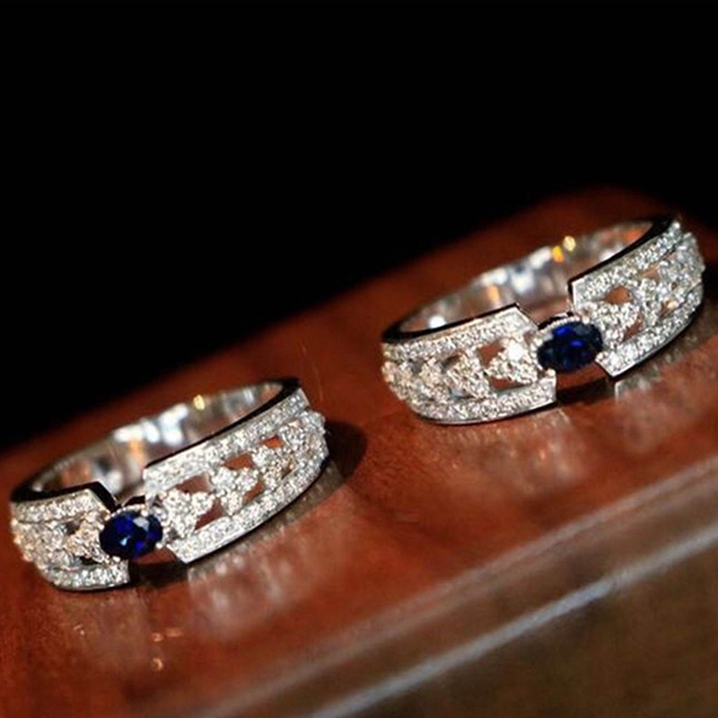 Fashion Perempuan Cincin Tembaga Dengan Warna Biru Putih Perak Cincin Tipis Aksesoris Pesta Pernikahan Pengantin Estetik Baru Perhiasan