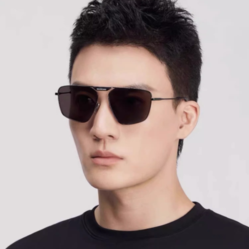 (YUZHU) Logam Oversized Frame Kacamata Poligonal Untuk Wanita Retro Fashion Aviator Kerai Sunglasses