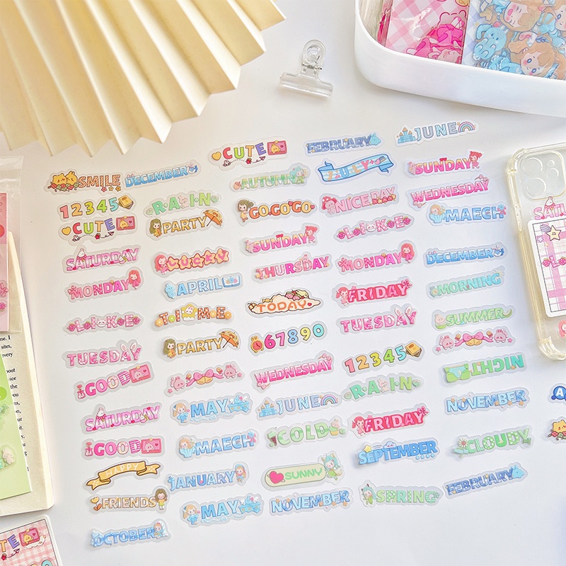 48pcs Stiker Kata-Kata Bahasa Inggris Kartun Yang Indah Pack Siswa Scrapbook Deco DIY English Stickers