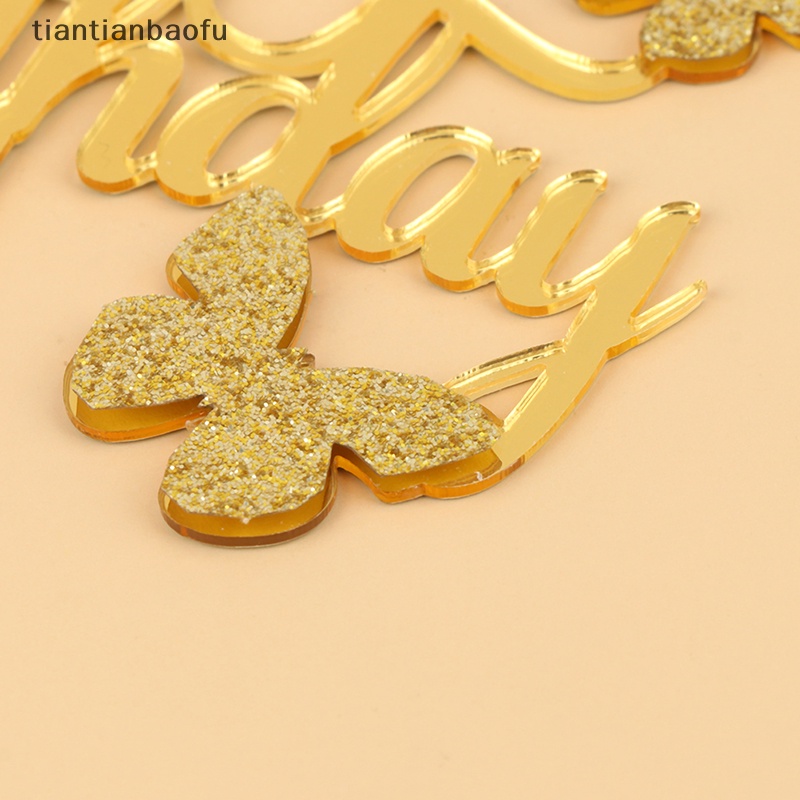 [tiantianbaofu] 1pc Happy Birthday Cake Topper Butterfly Akrilik Hiasan Sisipan Kue Butik