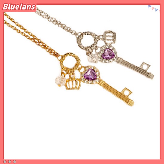 [BLS] Fashion Wanita Cinta Hati Berlian Imitasi Mahkota Kunci Sweater Panjang Kalung Perhiasan