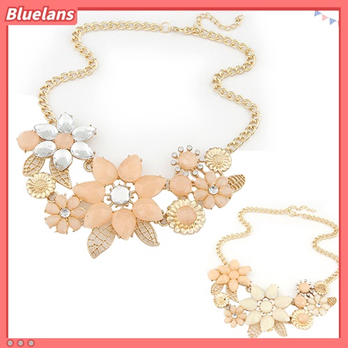 [BLS] Fashion Wanita Resin Bunga Rantai Liontin Choker Bib Statement Collar Necklace