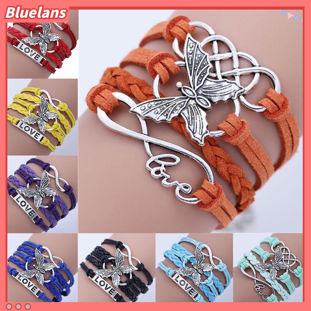 [BLS] Vintage Handmade Wanita Rajutan Multi Layer Kupu-Kupu Gelang Perhiasan Rantai