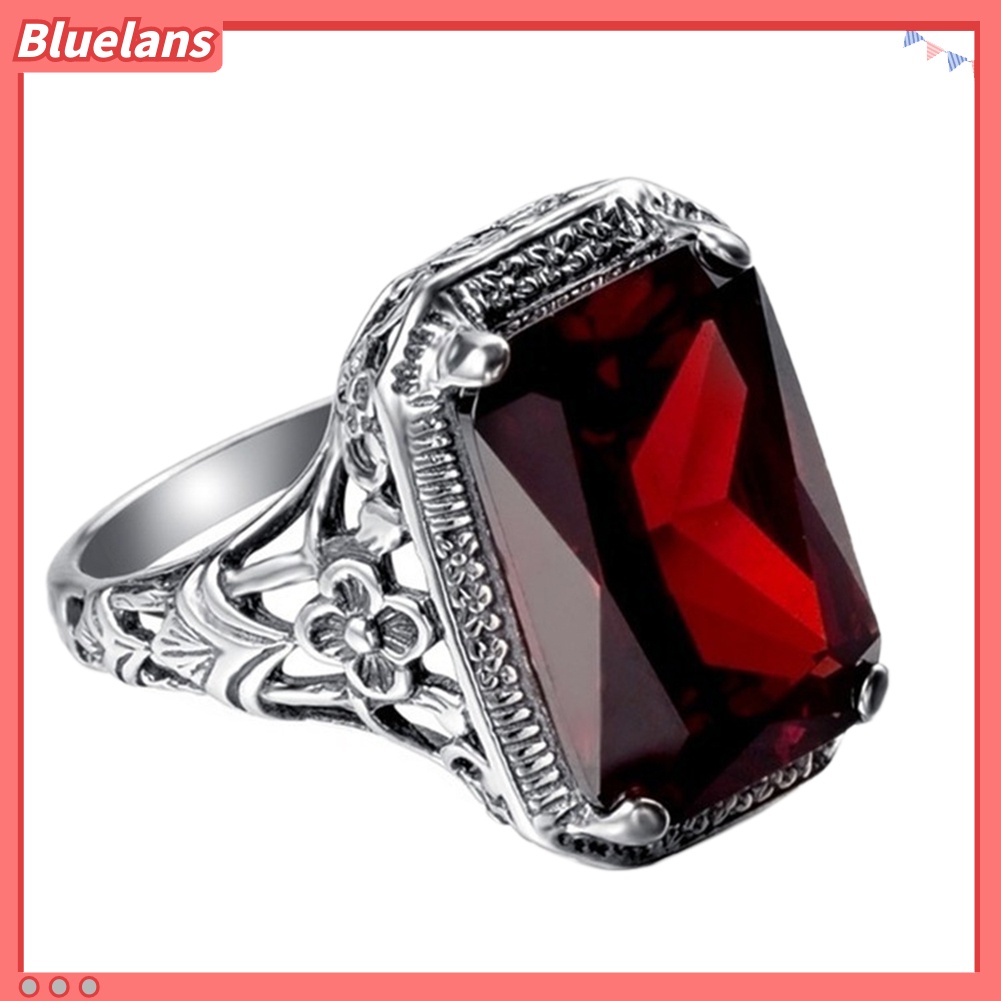[BLS] Vintage Merah Berlian Imitasi Pernikahan Pertunangan Pengantin Jari Cincin Perhiasan Hadiah